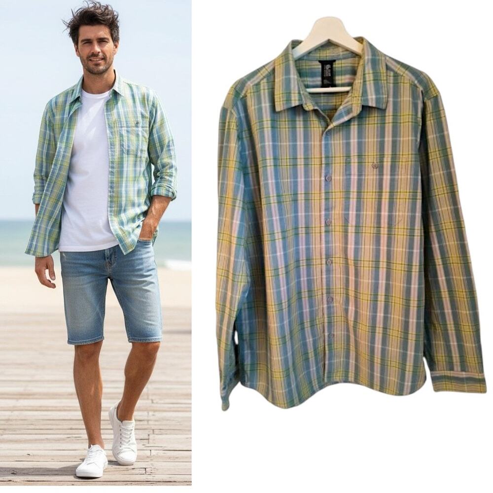 Mountain Hard Wear Cotton Button Up Shirt L Multicolor Plaid Long Sleeve Pocket